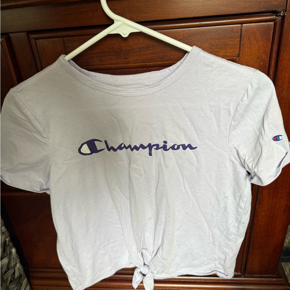 Champion White Crop Tie Front Short Sleeve T-Shirt
